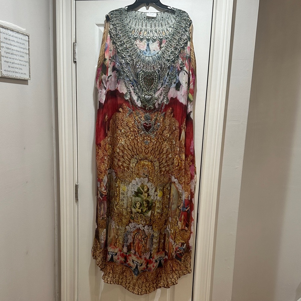 Camilla Multicolor Maxi Dress with Gold and Red Details